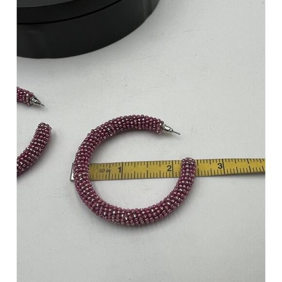 Sachin & Babi Designer Pink and Clear Glass Beaded Large Hoops 2.5" - Picture 11 of 12